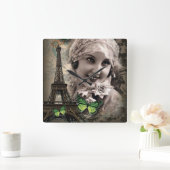 アール・デコの緑の蝶ヴィンテージのgatsby女の子 スクエア壁時計 (ホーム)