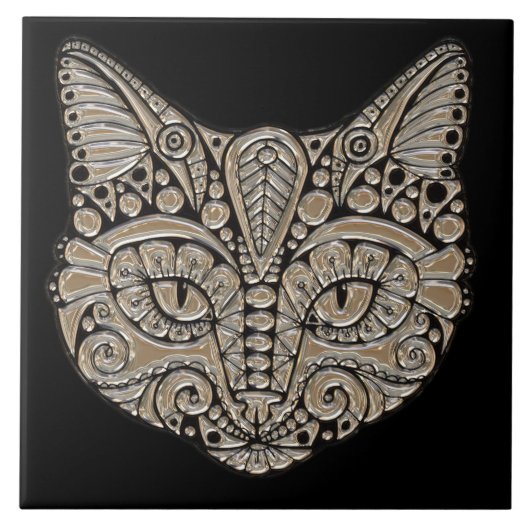 アール・デコ猫の宝石の紋章のセラミックタイル タイル (正面)