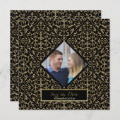 アール・デコ・ヌーヴォー・レース・ダマスク・ゴールド・カリグラフィー セーブザデート (正面/裏面)