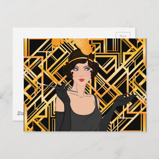 アール・デコ、足ひれの女の子、ヴィンテージ、シックな素晴らしいGatsby ポストカード (正面/裏面)