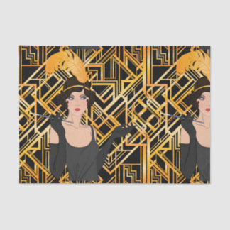 アール・デコ、足ひれの女の子、ヴィンテージ、素晴らしいGatsbyの上品、 薄葉紙