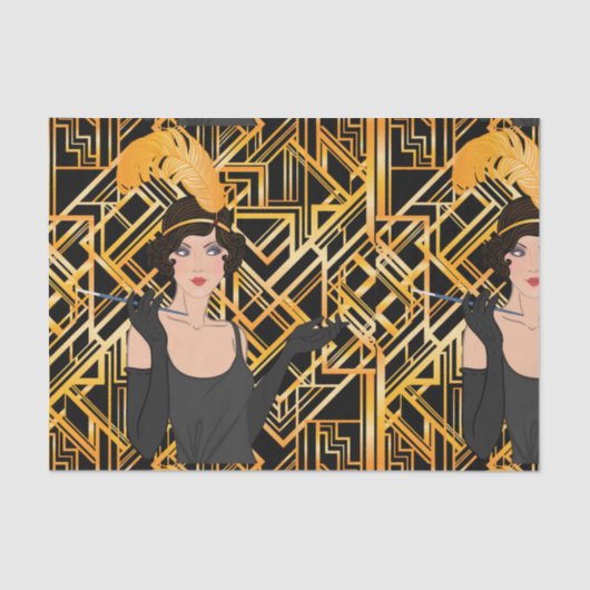 アール・デコ、足ひれの女の子、ヴィンテージ、素晴らしいGatsbyの上品、 薄葉紙 (正面)