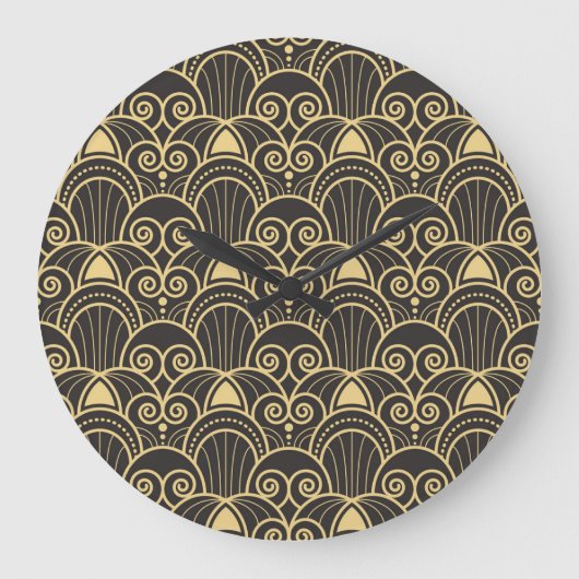 アール・デコ : 黄金の幾何学タイル。 ラージ壁時計 (正面)