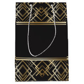 アール・デコ、黒、エレガント、準備ができたモノグラムシックな金ゴールド、 ミディアムペーパーバッグ (正面)