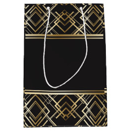 アール・デコ、黒、エレガント、準備ができたモノグラムシックな金ゴールド、 ミディアムペーパーバッグ