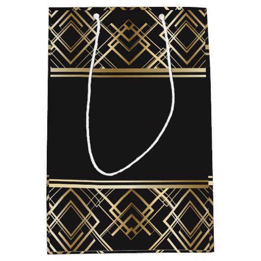 アール・デコ、黒、エレガント、準備ができたモノグラムシックな金ゴールド、 ミディアムペーパーバッグ (正面)