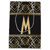 アール・デコ、黒、エレガント、準備ができたモノグラムシックな金ゴールド、 ミディアムペーパーバッグ (裏面)