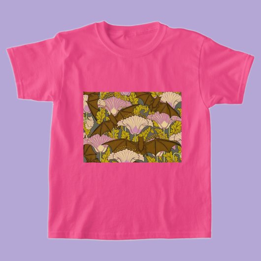 アール・ヌーヌ゙ォーな蝙蝠と花々 ハロウィン Tシャツ