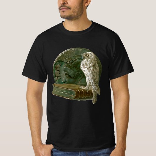 アール・ヌーボー様式のヴィンテージ オウル コイン 本 Tシャツ (正面)