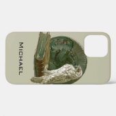 アール・ヌーボー様式の古い絵画 - 本に座るフクロウとコイン Case-Mate iPhoneケース (裏面 (横))