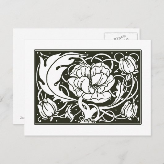アール・ヌーボー・スタイルの花のイラストが入ったポストカード ポストカード (正面/裏面)