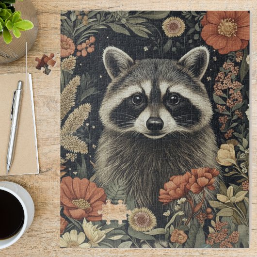 アール・ヌーヴォーのアライグマの花のデザイン ヴィンテージ アート ジグソーパズル