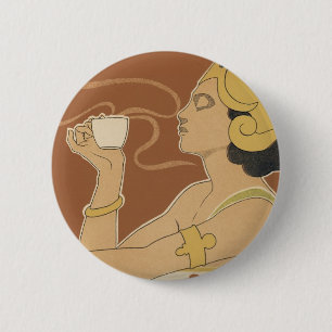 アール・ヌーヴォーのカフェ・ラジャ王女とコーヒー 缶バッジ