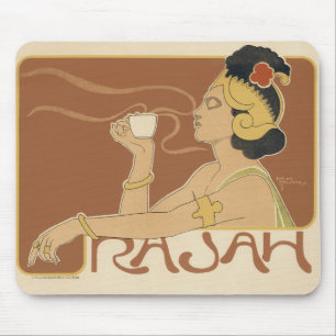 アール・ヌーヴォーのカフェ・ラジャ レディ・ウィズ・コーヒー ヴィンテージ マウスパッド