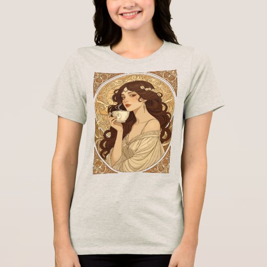 アール・ヌーヴォーのコーヒー愛好家朝食イラスト トライブレンドTシャツ (正面)