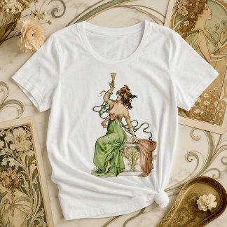 アール・ヌーヴォーのシャンパンレディのイラスト プラスサイズTシャツ