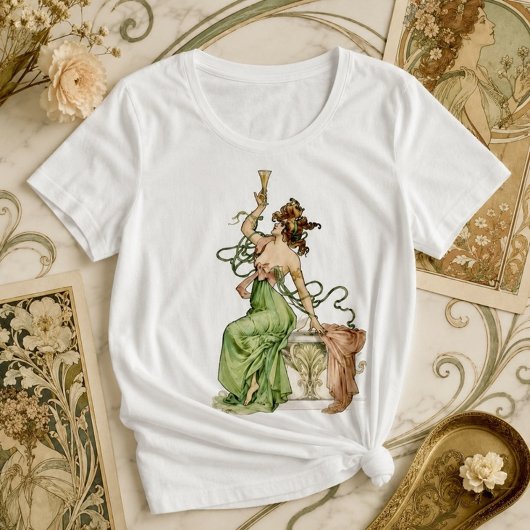 アール・ヌーヴォーのシャンパンレディのイラスト プラスサイズTシャツ