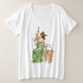 アール・ヌーヴォーのシャンパンレディのイラスト プラスサイズTシャツ (デザイン正面)