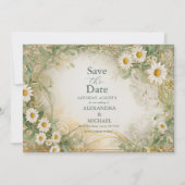 アール・ヌーヴォーのダイジー 象牙色と緑の結婚式 Save The D セーブザデート (正面)