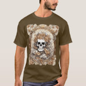 アール・ヌーヴォーのデザイン:頭蓋骨と秋のバラ Tシャツ (正面)