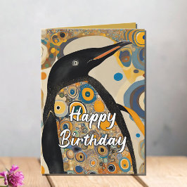 アール・ヌーヴォーのペンギンのカスタム50歳の誕生日 サンキューカード