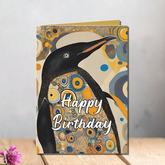 アール・ヌーヴォーのペンギンのカスタム50歳の誕生日 サンキューカード