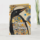 アール・ヌーヴォーのペンギンのカスタム50歳の誕生日 サンキューカード (正面)