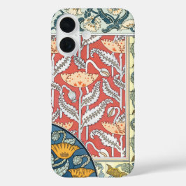 アール・ヌーヴォーのポピー花のヴィンテージ フラワー アート iPhone 16ケース
