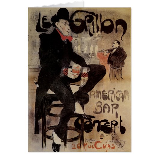 アール・ヌーヴォーの古風なデザイン 蟋蟀（Le Grillon）、ビールを飲む男性 (正面)