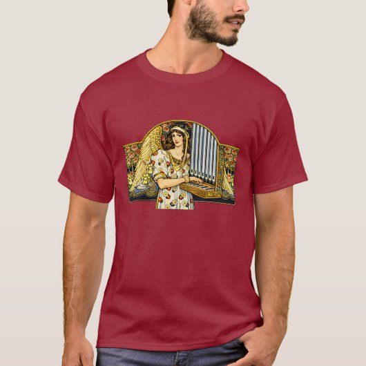 アール・ヌーヴォーの天使オルガン奏者 ビンテージ音楽  Tシャツ (正面)