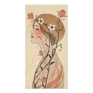 アール・ヌーヴォーの女性と春の花  ポスター