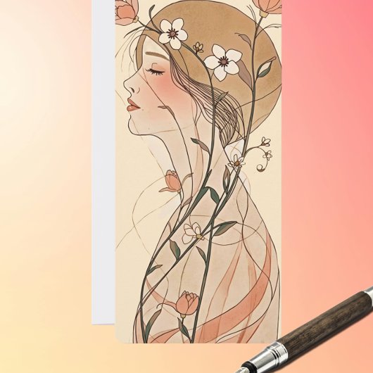 アール・ヌーヴォーの女性 - 流れる花 – パステルカラー カード