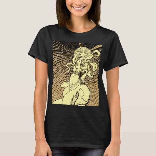 アール・ヌーヴォーの少女が星に手を伸ばす Tシャツ (正面)