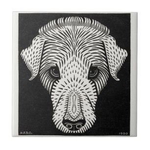 アール・ヌーヴォーの木版画による犬の肖像画プリント タイル