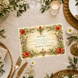 アール・ヌーヴォーの植物モチーフのロマンティックな結婚式 サンキューカード