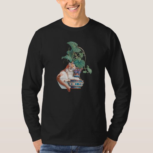 アール・ヌーヴォーの猫と植木鉢 Tシャツ (正面)