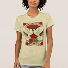 アール・ヌーヴォーの白鳩と赤薔薇 Tシャツ