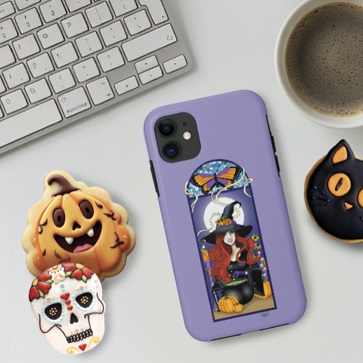 アール・ヌーヴォーの秋の魔女のカボチャ 紫の月 Case-Mate iPhoneケース
