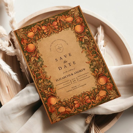 アール・ヌーヴォーの結婚式のザクロのデザイン セーブザデート