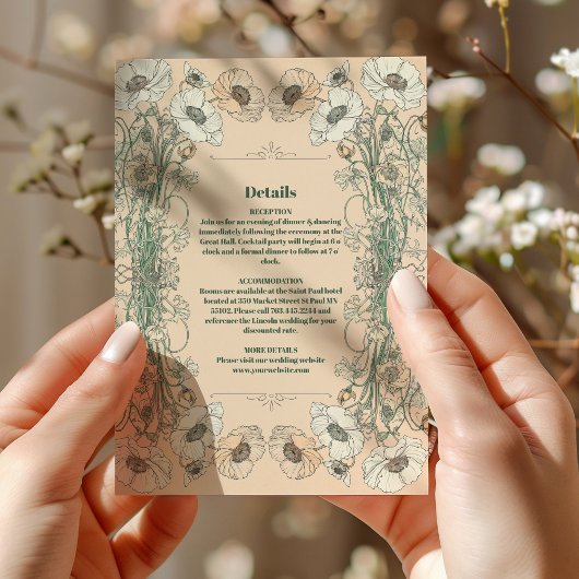 アール・ヌーヴォーの結婚式の花 エンクロージャーカード
