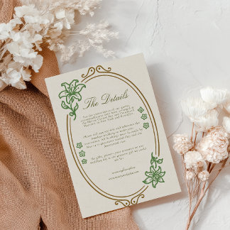 アール・ヌーヴォーの結婚式詳細カード エンクロージャーカード