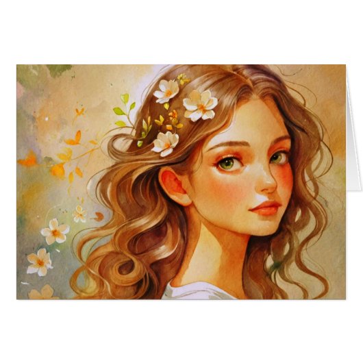 アール・ヌーヴォーの肖像水彩カード (正面横)