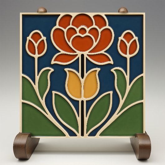 アール・ヌーヴォーの花咲く陶磁器タイル タイル
