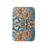 アール・ヌーヴォーの花柄 ティール オレンジ バスマット (正面縦)