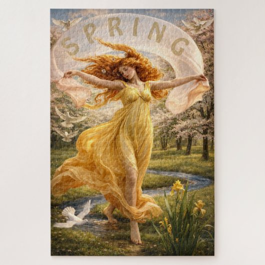 アール・ヌーヴォーの花畑の女性 ジグソーパズル (縦)