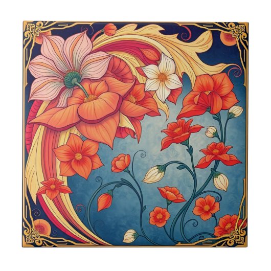 アール・ヌーヴォーの花 タイル (正面)