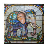 アール・ヌーヴォーの象の擬似ステンドグラス モザイクアート タイル (正面)