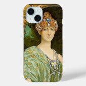 アール・ヌーヴォーの貴婦人と孔雀のヴィンテージイラスト  Case-Mate iPhoneケース (裏面)