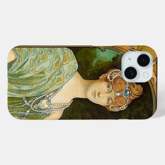アール・ヌーヴォーの貴婦人と孔雀のヴィンテージイラスト Case-Mate iPhoneケース (裏面 (横))