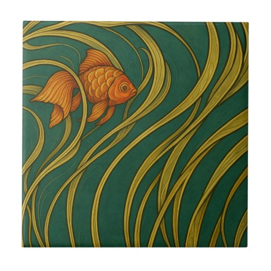アール・ヌーヴォーの金魚  タイル (正面)